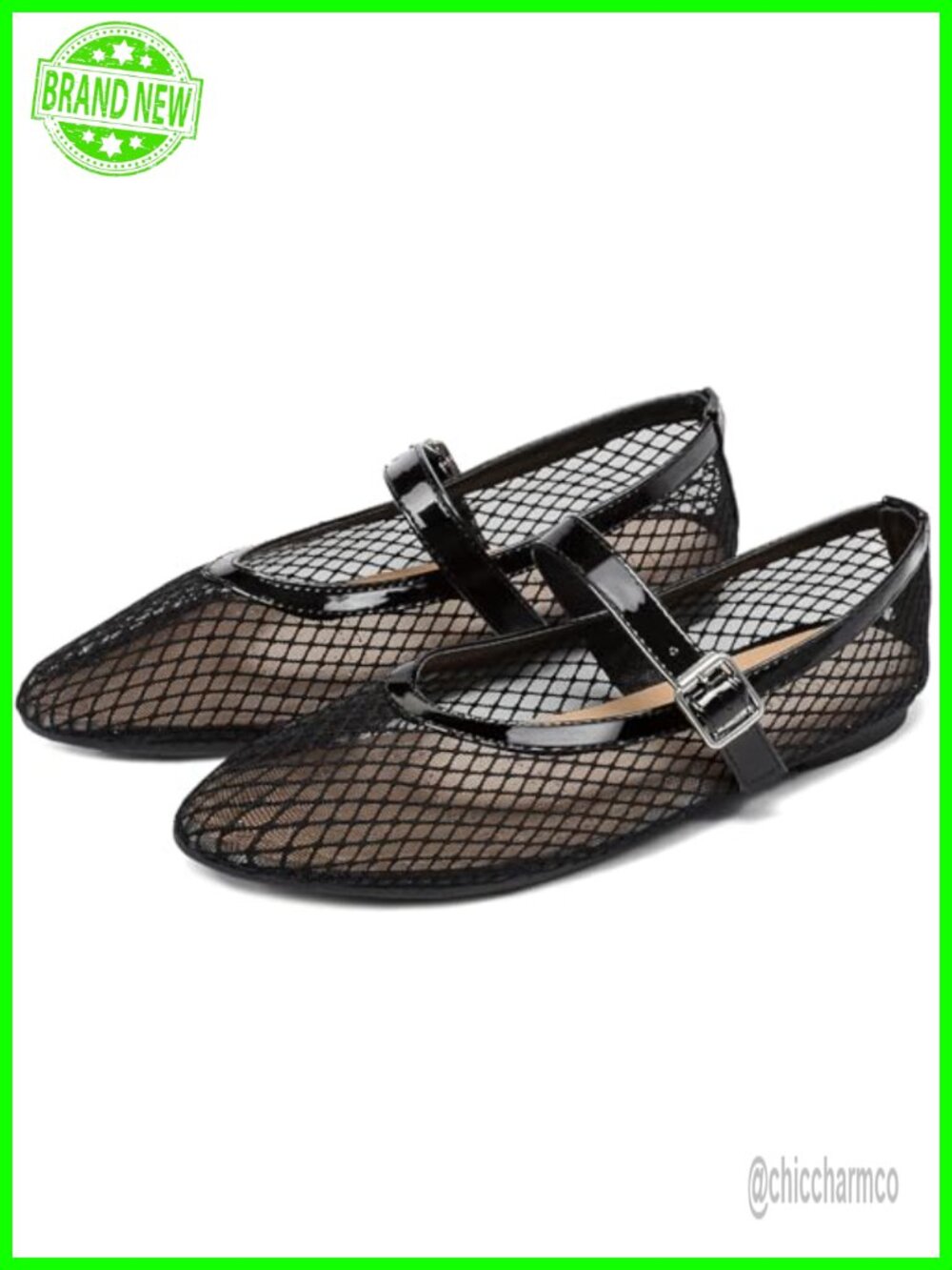 Women's Mesh Ballet Flats Fishnet Mary Jane Shoes Breathable Slip-On Ballerina